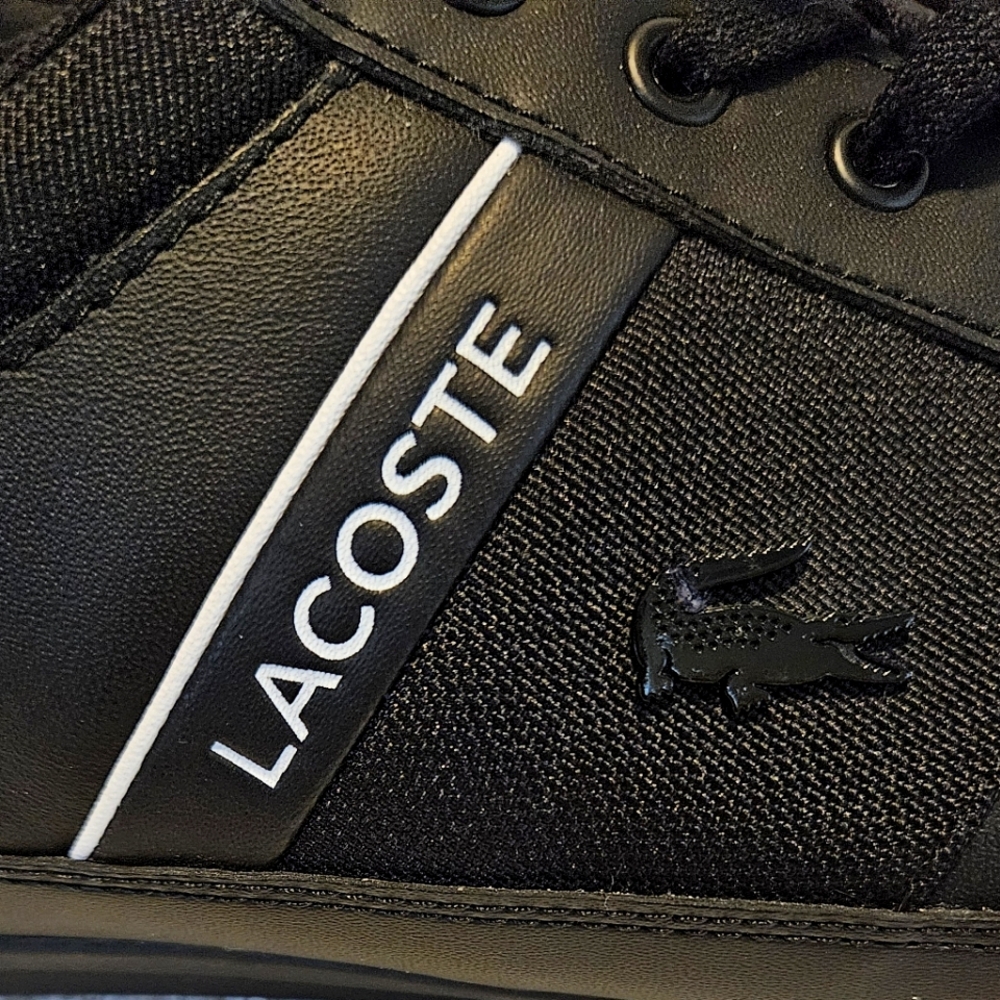 Lacoste Mens Chaymon Sneakers Black/White Size 12.5 Leather Suede